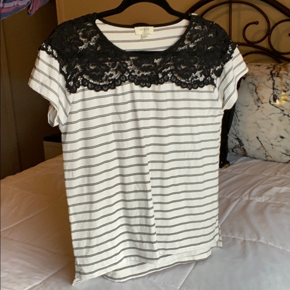 Striped top with lace